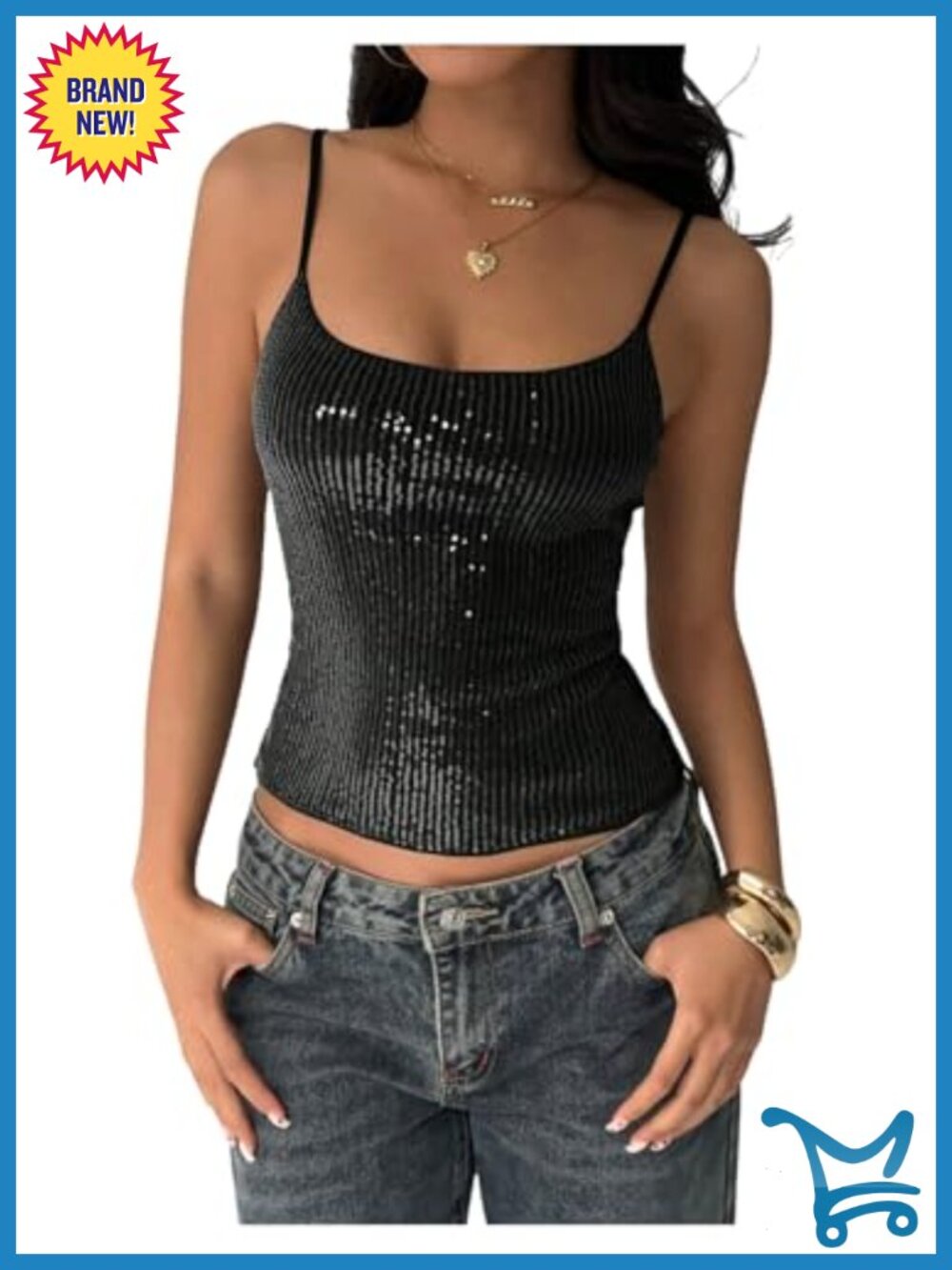 Sequin Sparkly Glitter Cami Crop Top Rave Concert Party Outfit